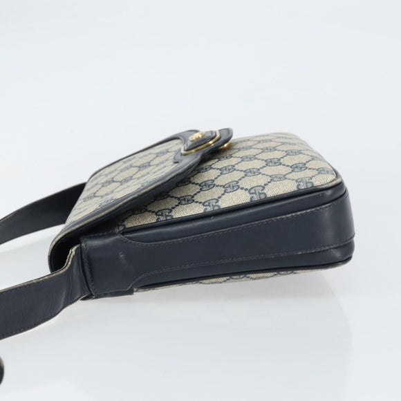 GUCCI GG Supreme Shoulder Bag PVC Navy Gold Auth 156129