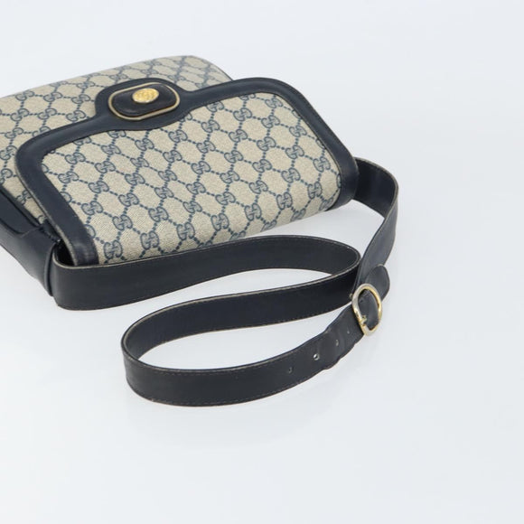 GUCCI GG Supreme Shoulder Bag PVC Navy Gold Auth 156129