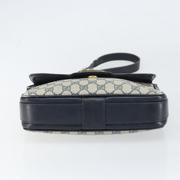 GUCCI GG Supreme Shoulder Bag PVC Navy Gold Auth 156129