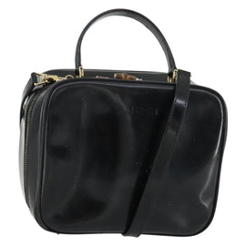 GUCCI Vanity Hand Bag Enamel 2way Black Gold 000 2040 0323 Auth 156130