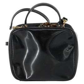 GUCCI Vanity Hand Bag Enamel 2way Black Gold 000 2040 0323 Auth 156130 - 0