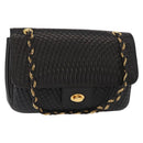 BALLY Chain Shoulder Bag Leather Black Gold Auth 156131-1