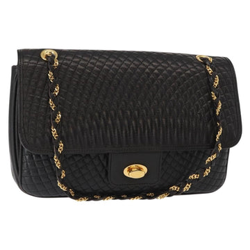BALLY Chain Shoulder Bag Leather Black Gold Auth 156131