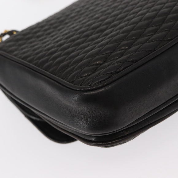BALLY Chain Shoulder Bag Leather Black Gold Auth 156131