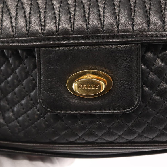 BALLY Chain Shoulder Bag Leather Black Gold Auth 156131