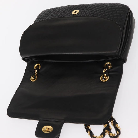 BALLY Chain Shoulder Bag Leather Black Gold Auth 156131