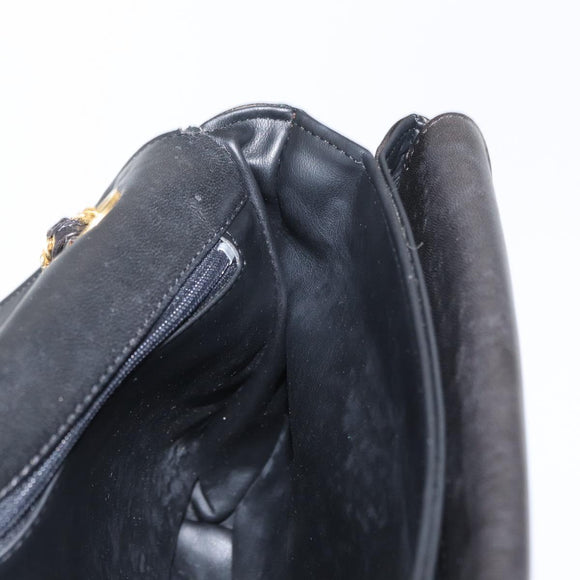 BALLY Chain Shoulder Bag Leather Black Gold Auth 156131