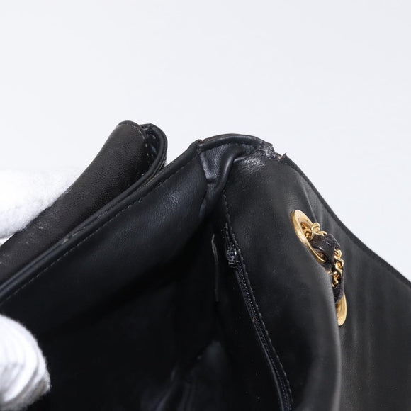 BALLY Chain Shoulder Bag Leather Black Gold Auth 156131