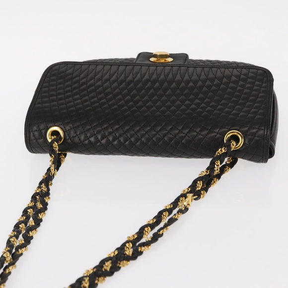 BALLY Chain Shoulder Bag Leather Black Gold Auth 156131