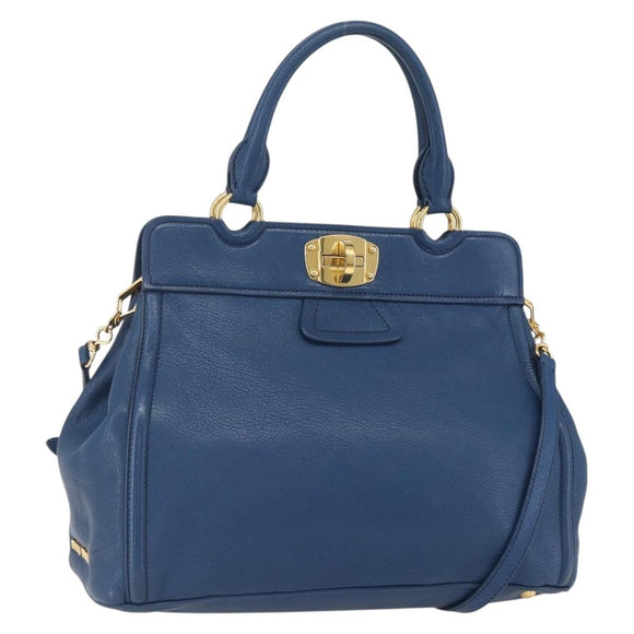 Miu Miu Handtasche Leder 2-Wege Blau Gold Original 156133