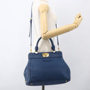 Miu Miu Handtasche Leder 2-Wege Blau Gold Original 156133-25