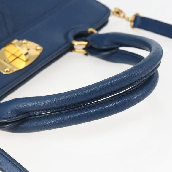Miu Miu Handtasche Leder 2-Wege Blau Gold Original 156133