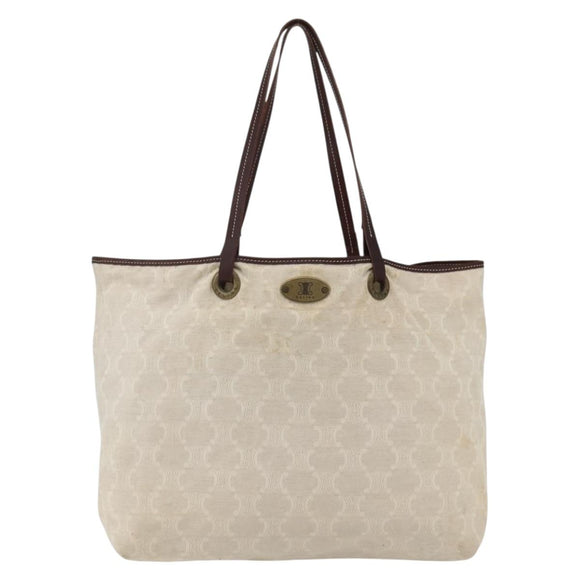 CELINE Paris Macadam Canvas Tote Bag Beige Gold Auth 156134