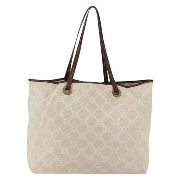 CELINE Paris Macadam Canvas Tote Bag Beige Gold Auth 156134