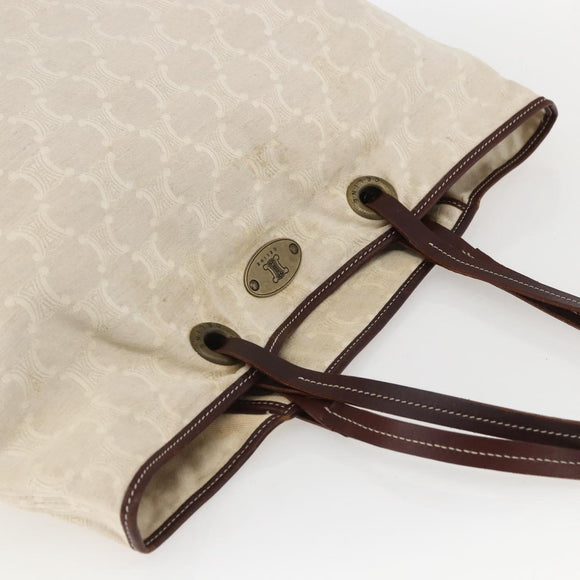 CELINE Paris Macadam Canvas Tote Bag Beige Gold Auth 156134