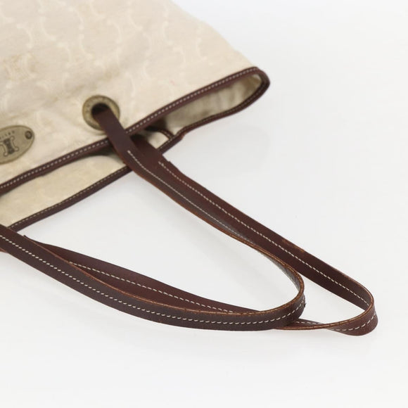 CELINE Paris Macadam Canvas Tote Bag Beige Gold Auth 156134