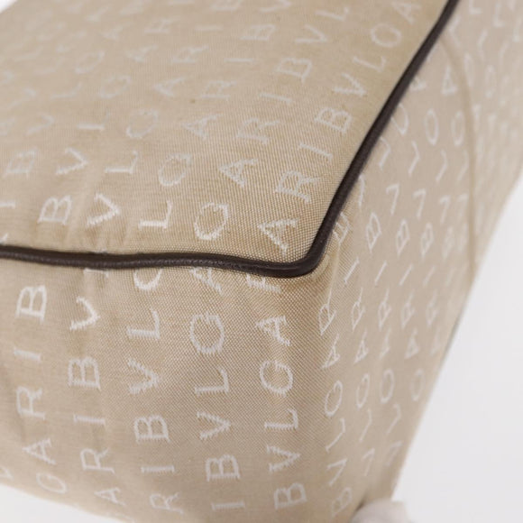 BVLGARI Logo Mania Hand Bag Canvas Beige Silver Auth 156135
