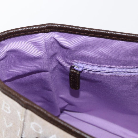 BVLGARI Logo Mania Hand Bag Canvas Beige Silver Auth 156135