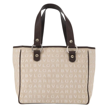 BVLGARI Logo Mania Hand Bag Canvas Beige Silver Auth 156135 - 0