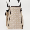 BVLGARI Logo Mania Hand Bag Canvas Beige Silver Auth 156135-3