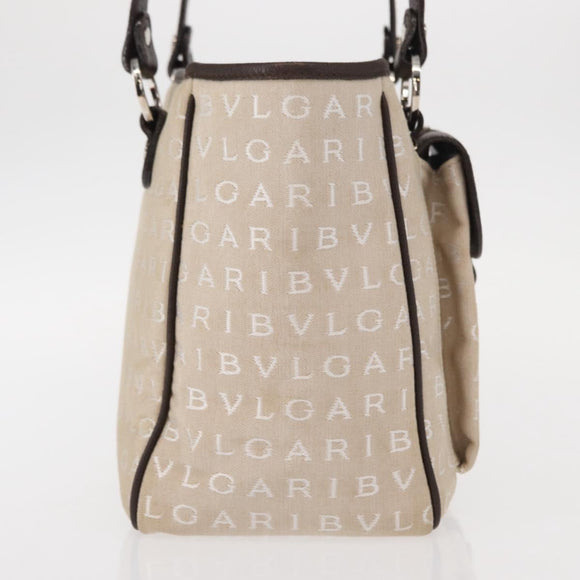 BVLGARI Logo Mania Hand Bag Canvas Beige Silver Auth 156135