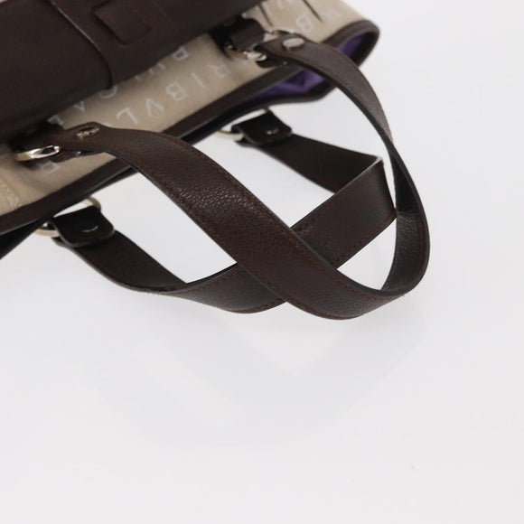 BVLGARI Logo Mania Hand Bag Canvas Beige Silver Auth 156135