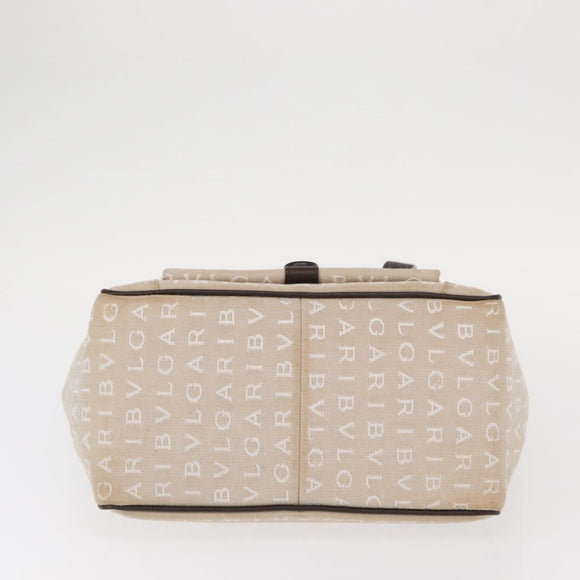 BVLGARI Logo Mania Hand Bag Canvas Beige Silver Auth 156135