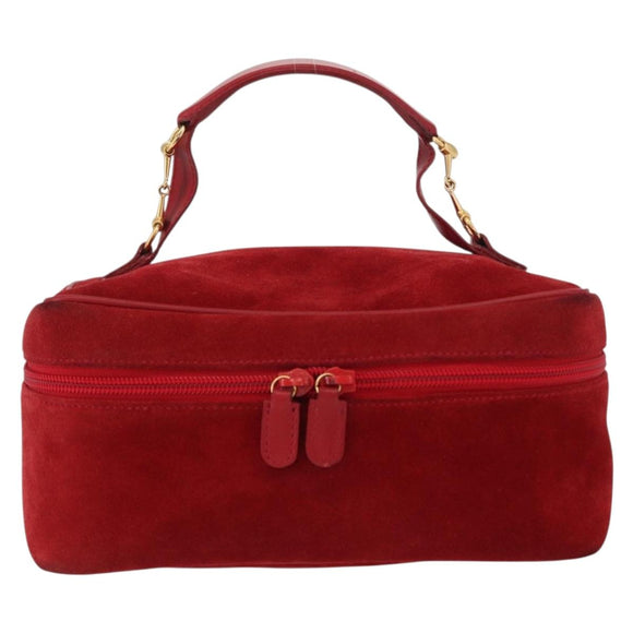 GUCCI Vanity Hand Bag Suede Red Gold 032 1705 0140 Auth 156137