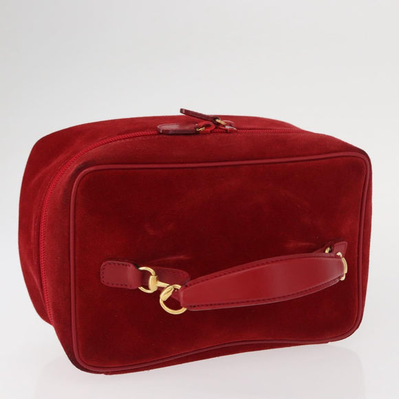 GUCCI Vanity Hand Bag Suede Red Gold 032 1705 0140 Auth 156137