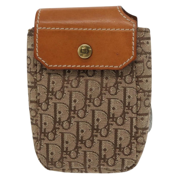 Christian Dior Trotter Canvas Cigarette Case Beige Gold Auth 156140
