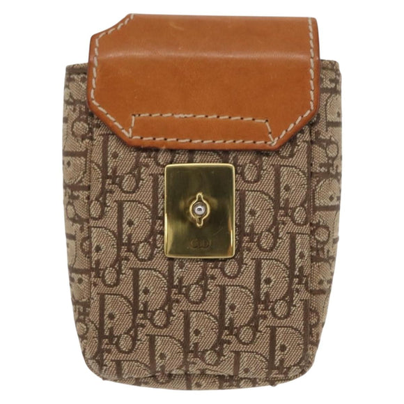 Christian Dior Trotter Canvas Cigarette Case Beige Gold Auth 156140