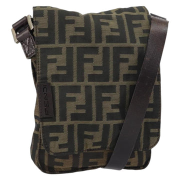 FENDI Zucca Canvas Shoulder Bag Black Brown Auth 156141