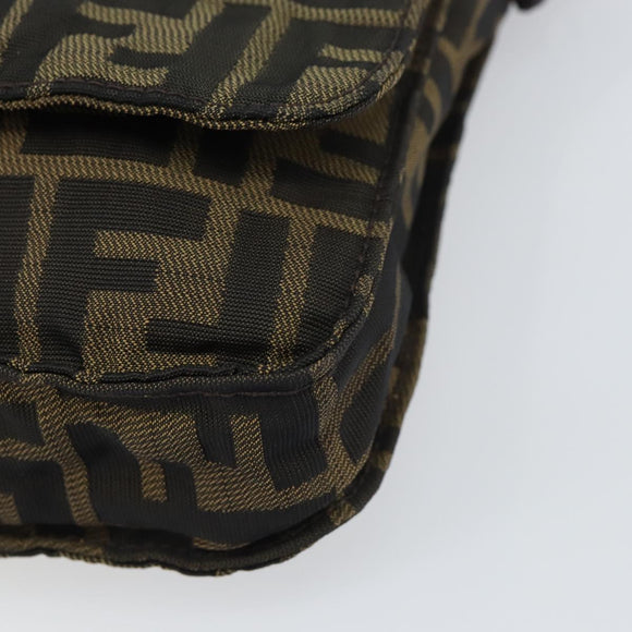 FENDI Zucca Canvas Shoulder Bag Black Brown Auth 156141