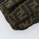 FENDI Zucca Canvas Shoulder Bag Black Brown Auth 156141-15