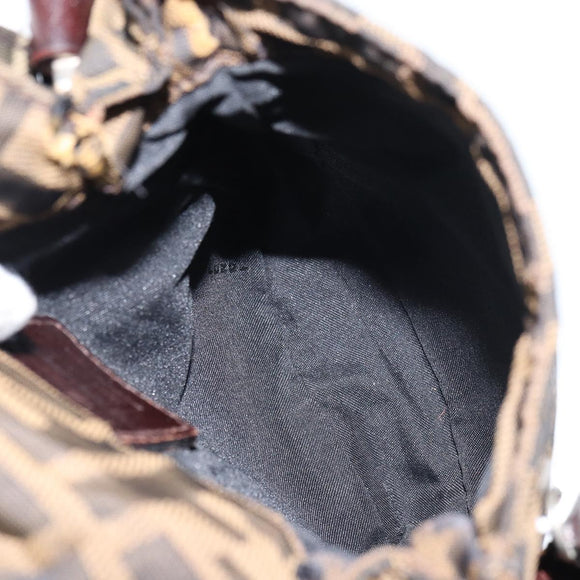 FENDI Zucca Canvas Shoulder Bag Black Brown Auth 156141