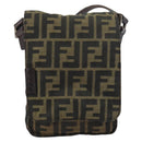 FENDI Zucca Canvas Shoulder Bag Black Brown Auth 156141-13