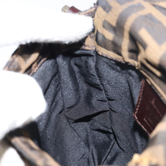 FENDI Zucca Canvas Shoulder Bag Black Brown Auth 156141