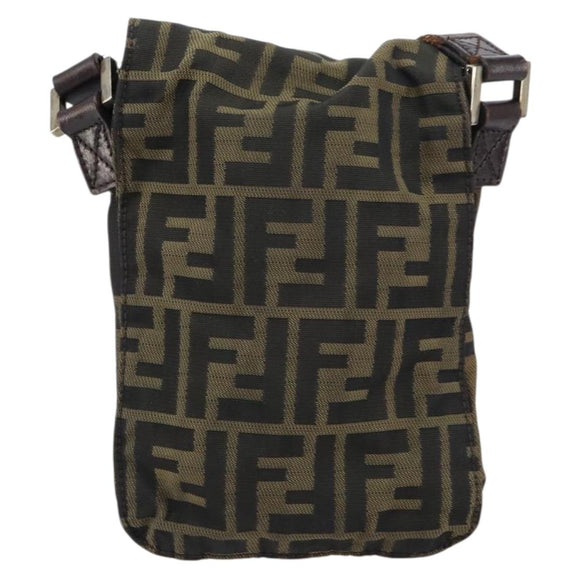 FENDI Zucca Canvas Shoulder Bag Black Brown Auth 156141