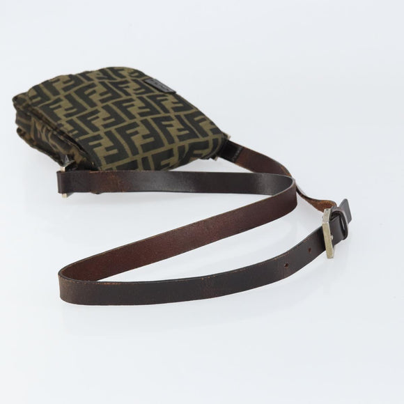FENDI Zucca Canvas Shoulder Bag Black Brown Auth 156141