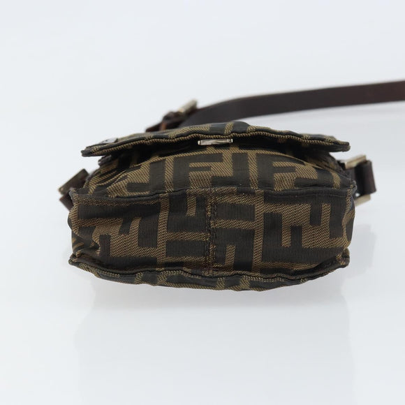 FENDI Zucca Canvas Shoulder Bag Black Brown Auth 156141