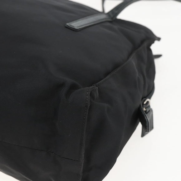 PRADA Shoulder Bag Nylon Leather Black Silver Auth 156148