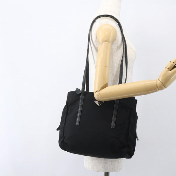 PRADA Shoulder Bag Nylon Leather Black Silver Auth 156148