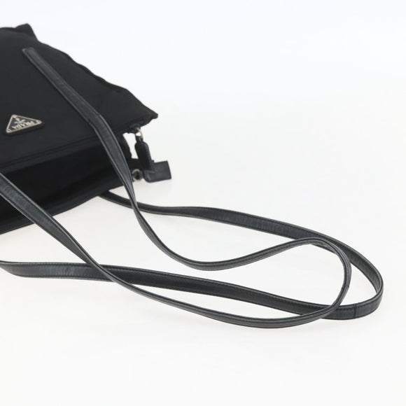 PRADA Shoulder Bag Nylon Leather Black Silver Auth 156148