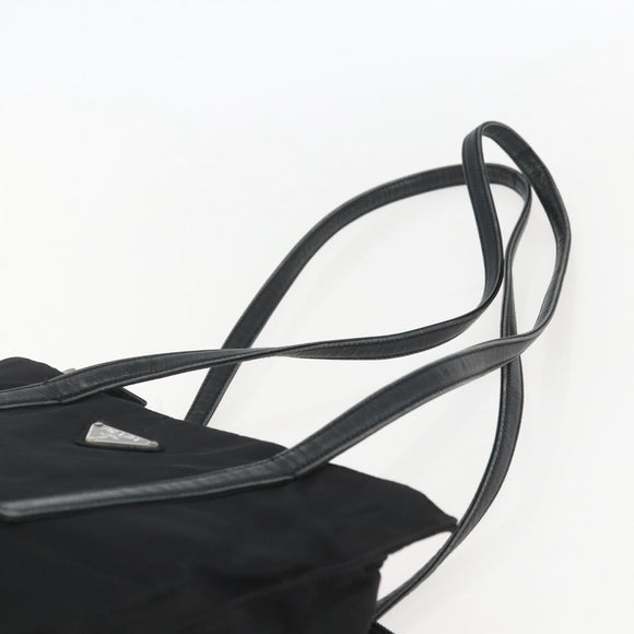 PRADA Shoulder Bag Nylon Leather Black Silver Auth 156148