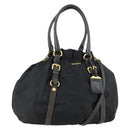 PRADA Hand Bag Nylon Leather 2way Black Gold Auth 156149-1