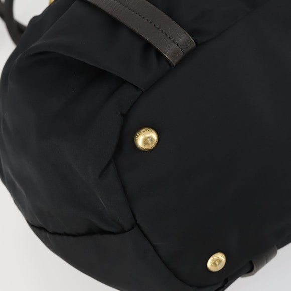 PRADA Hand Bag Nylon Leather 2way Black Gold Auth 156149