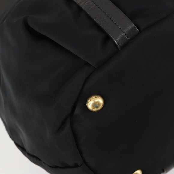 PRADA Hand Bag Nylon Leather 2way Black Gold Auth 156149