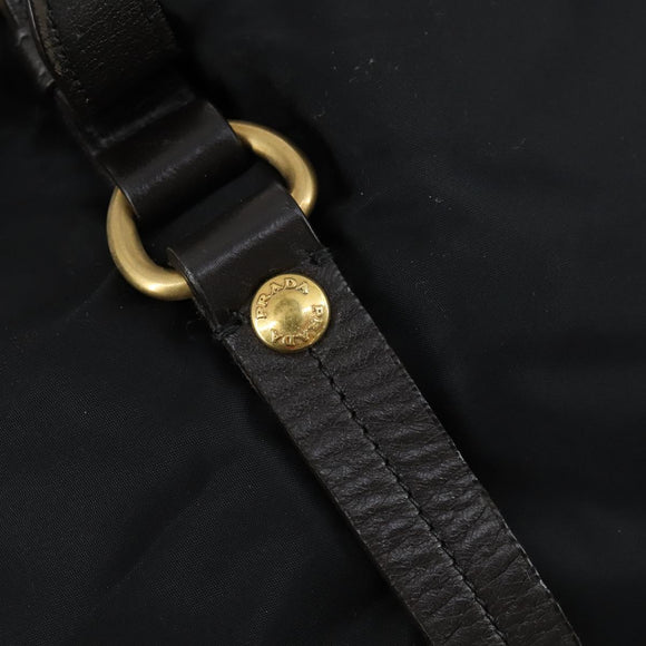 PRADA Hand Bag Nylon Leather 2way Black Gold Auth 156149