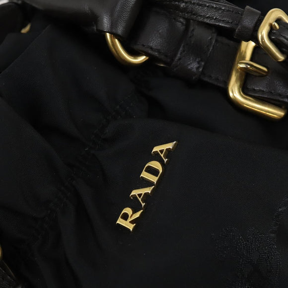 PRADA Hand Bag Nylon Leather 2way Black Gold Auth 156149