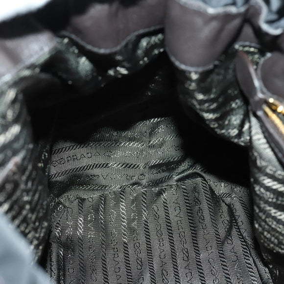 PRADA Hand Bag Nylon Leather 2way Black Gold Auth 156149